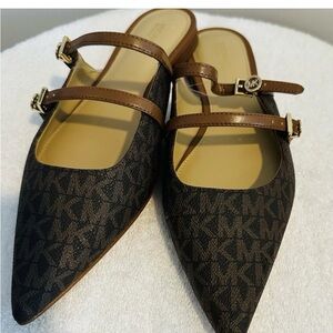 Michael Kors Black and Brown Monogram Flats